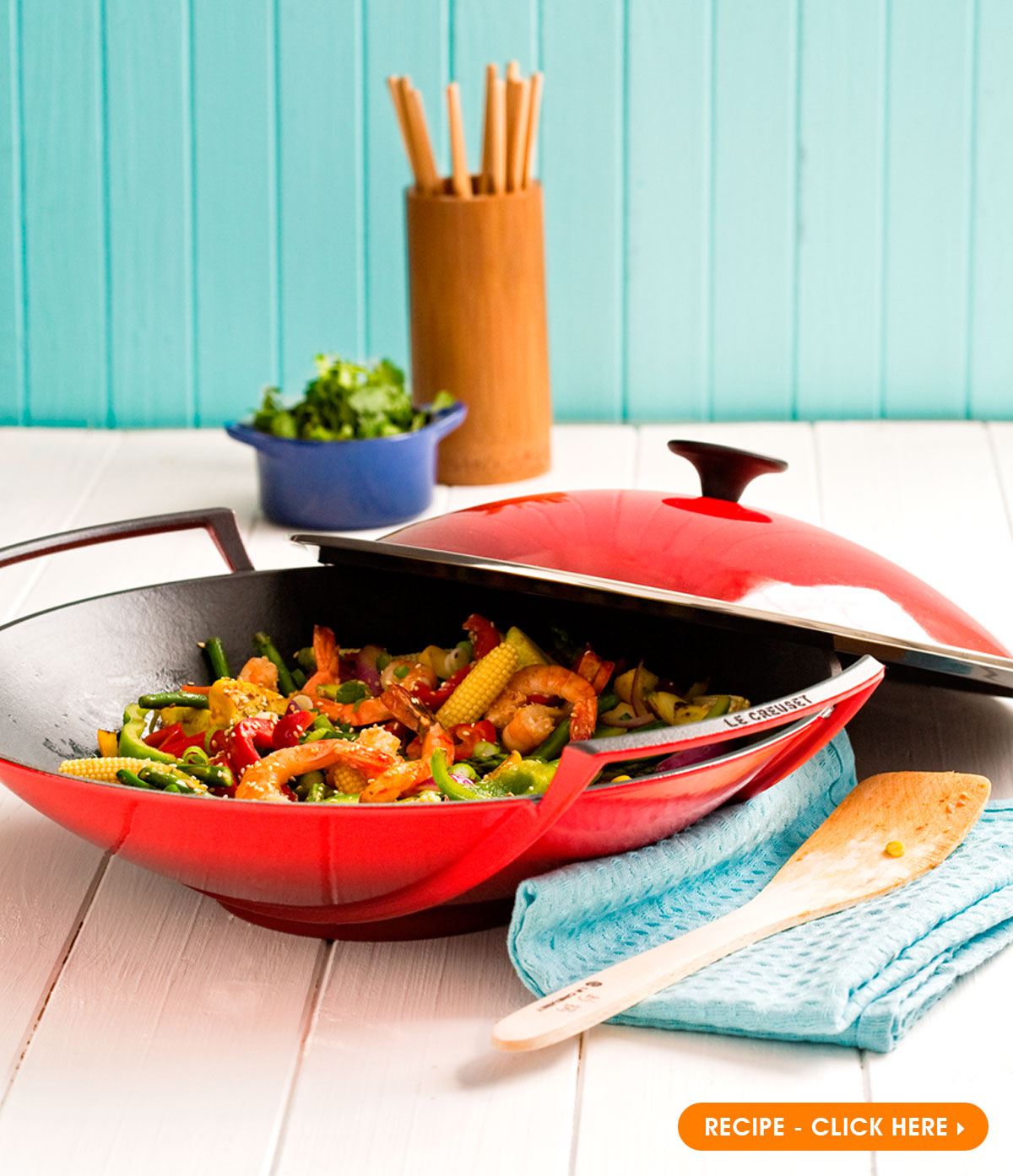 Wok-fried Tiger Prawns with Noodles, Sprouts, Ginger & Spring Cabbage