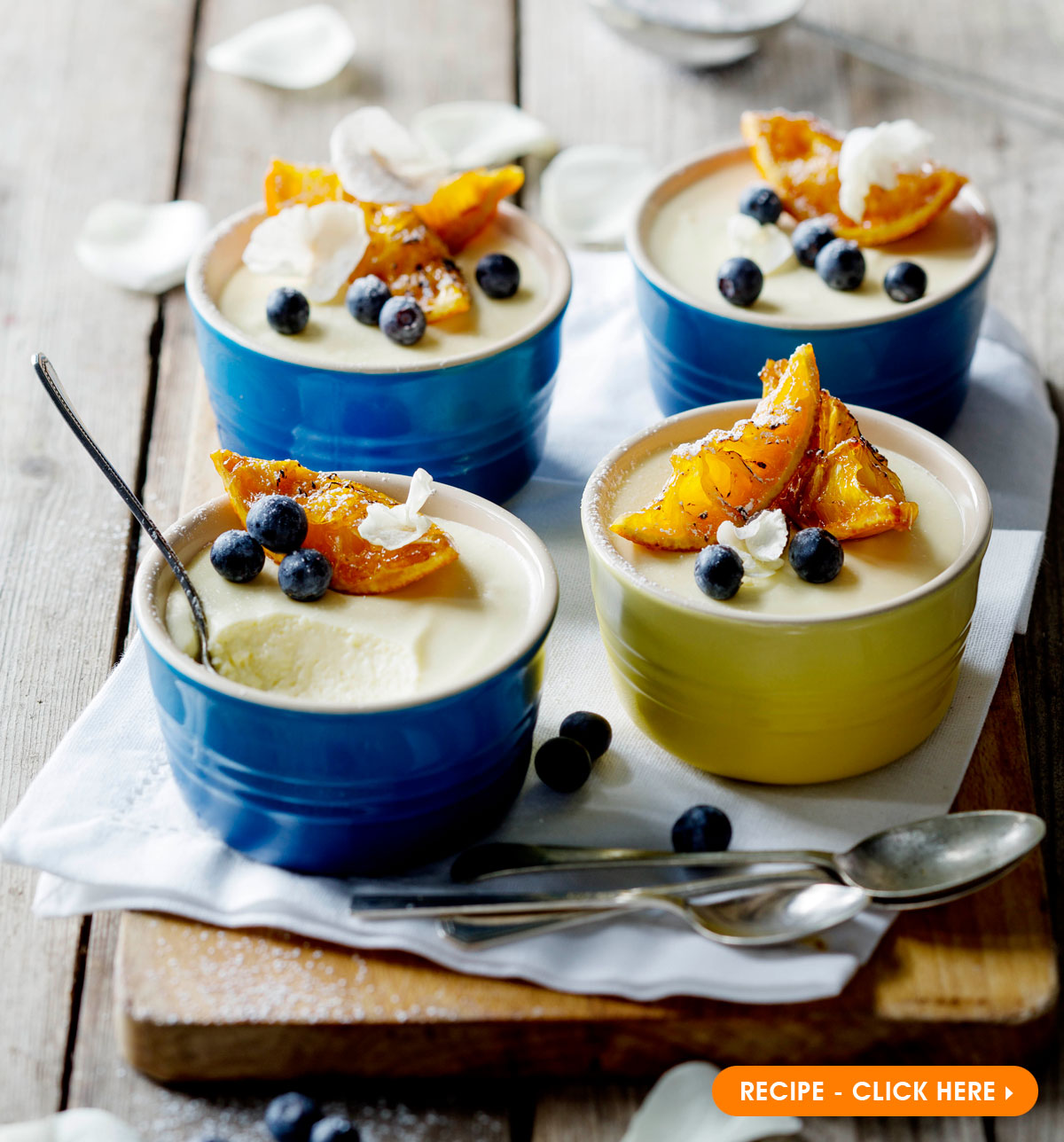 White Chocolate Pots with Caramelised Orange Wedges