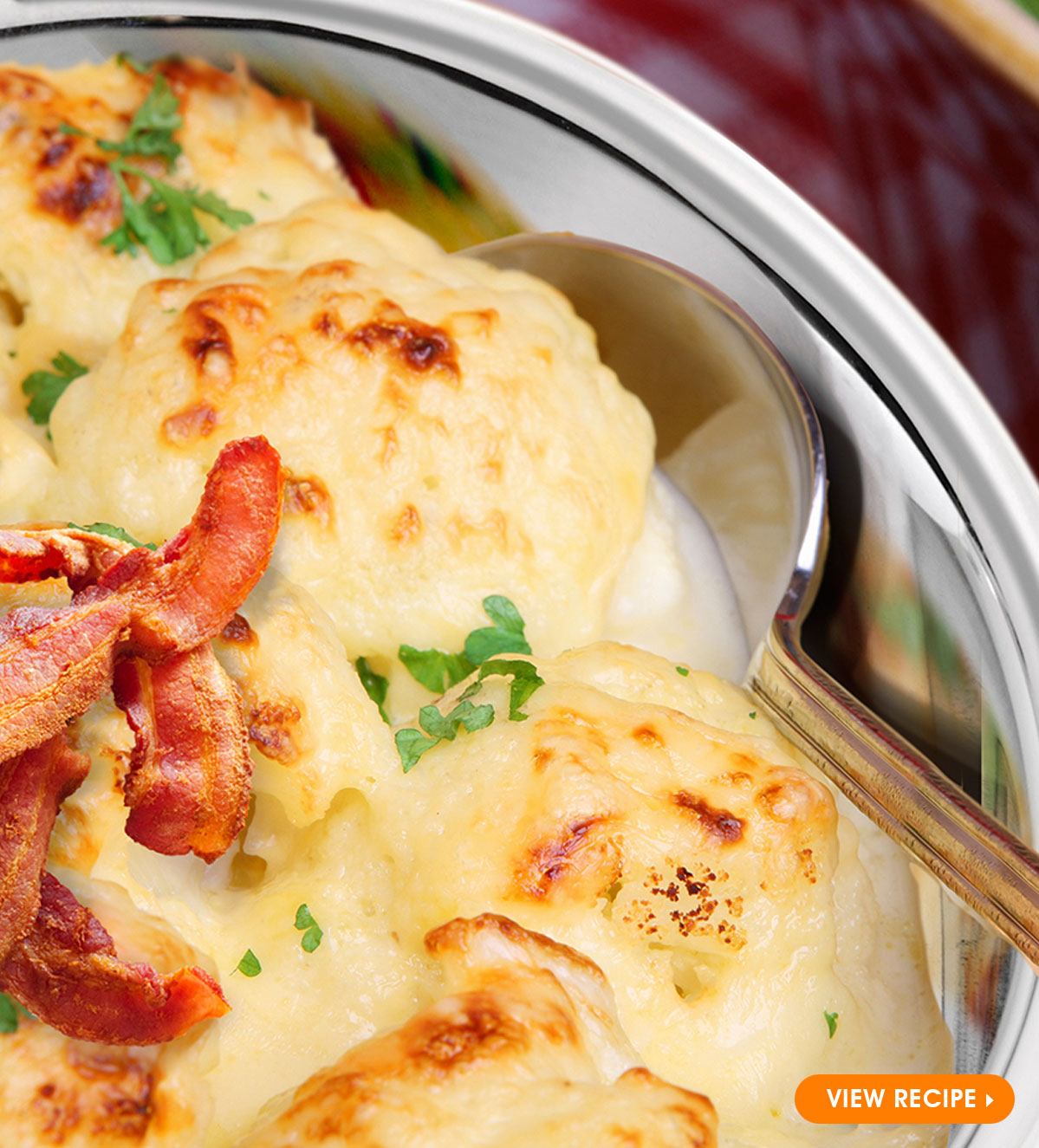 Cauliflower Cheese Gratin with Crispy Bacon 