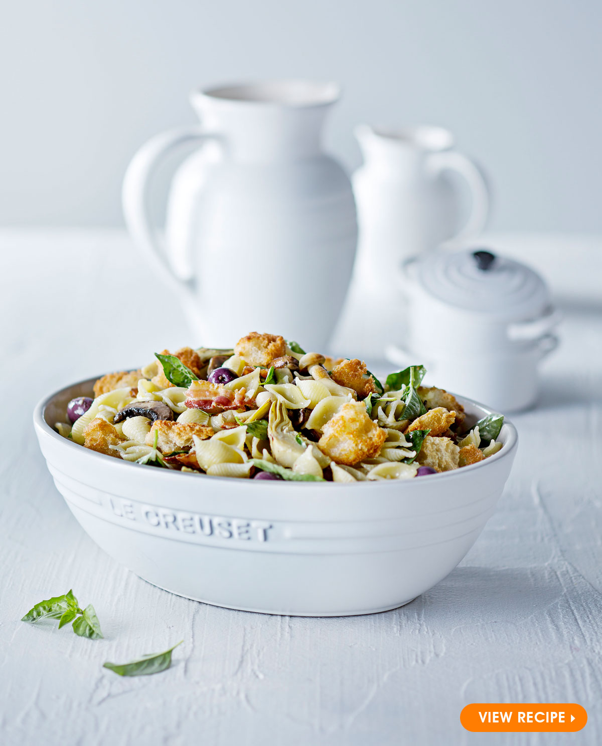 pasta-salad-with-crispy-pancetta-black-olives-artichokes-mushrooms-2