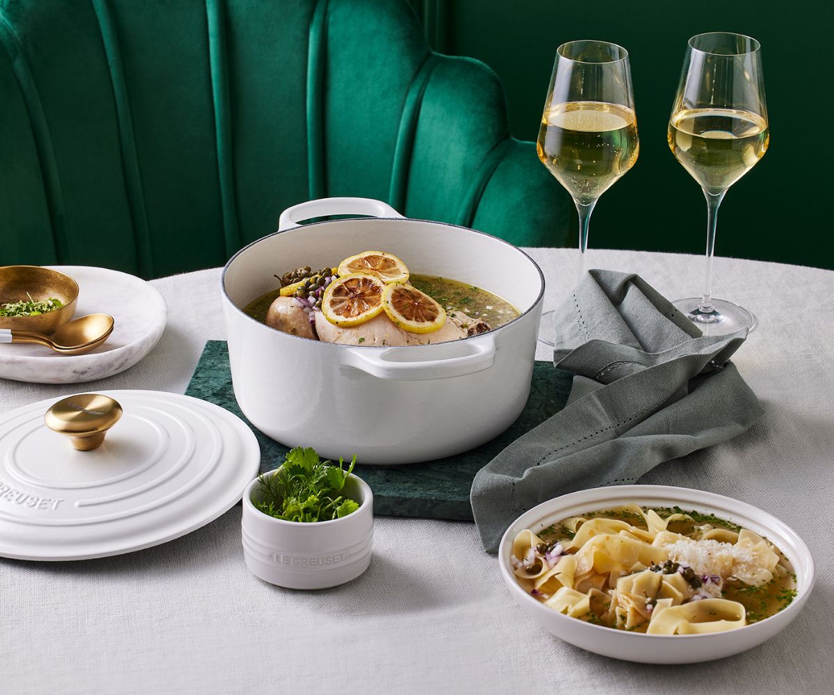 Le Creuset's New Collection Is White And Gold